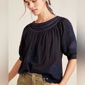 Anthropologie Salma Embroidered Peasant Top